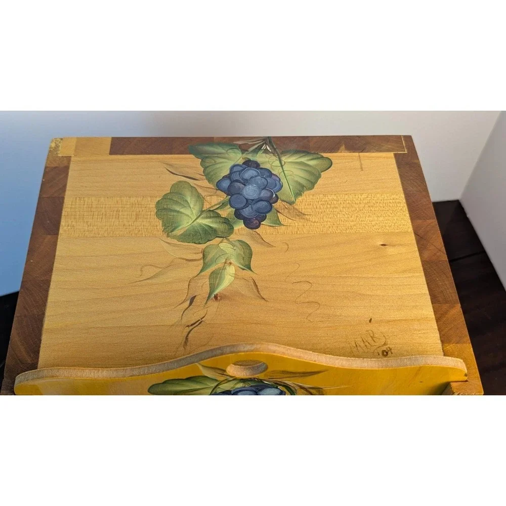 Hand Painted Wooden Storage Recipe Box Mail Organizer Grape Vine Kitchen Decor